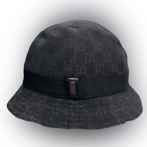 Gucci Black Bucket Hat with Monogram Pattern Size M